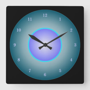 Neon Aqua/Lila/blau Quadratische Wanduhr