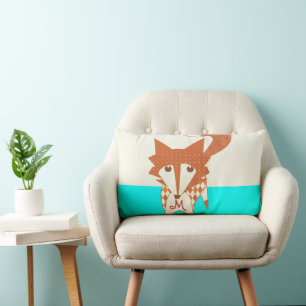 Neon Aqua Monogram Stylized Fox Pillow Lendenkissen