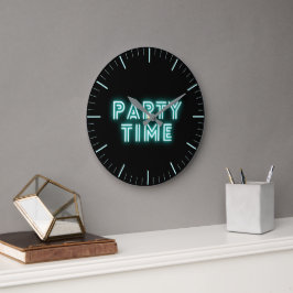 Neon Aqua Party Time Round Clock Große Wanduhr