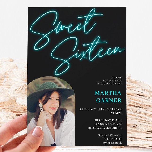 Neon aquamarin blauen Zeichen Drehbuch Spaß Foto a Einladung (Von Creator hochgeladen)