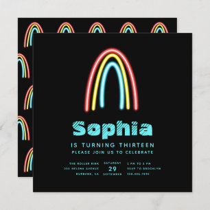 Neon Aquamarin Rainbow Birthday Party Einladung