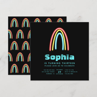 Neon Aquamarin Rainbow Birthday Party Einladung