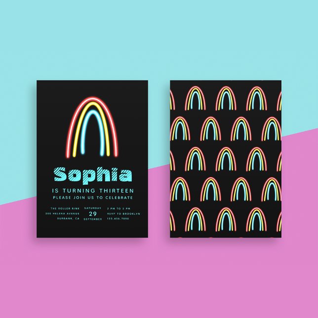 Neon Aquamarin Rainbow Birthday Party Einladung (Von Creator hochgeladen)