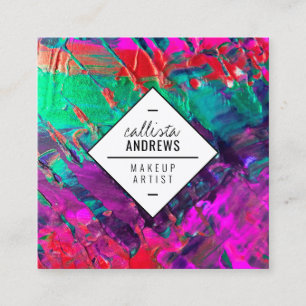 Neon Aquamarin Red Lila Pink Metallic Paint Makeup Quadratische Visitenkarte