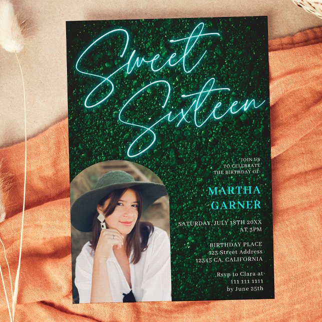 Neon aquamarin signieren Skript grün Foto arch Swe Einladung (Von Creator hochgeladen)