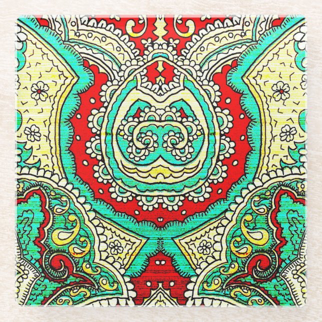 Neon arabesque Ornament: 80er Stil. Glasuntersetzer (Vorderseite)