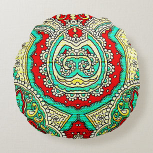 Neon arabesque Ornament: 80er Stil. Rundes Kissen