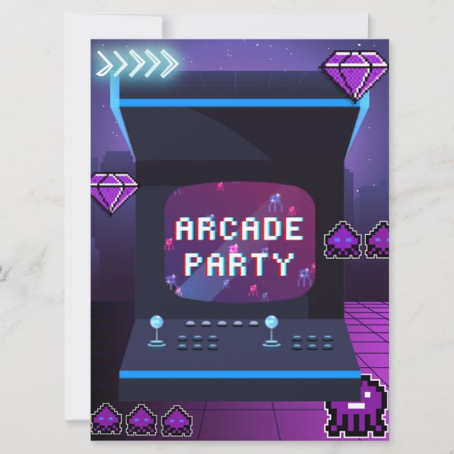 Neon Arcade Party Geburtstag Einladung (Vorderseite)