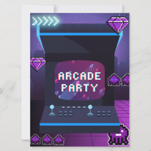 Neon Arcade Party Geburtstag Einladung