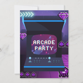 Neon Arcade Party Geburtstag Einladung