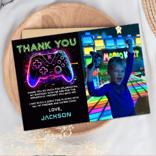 Neon-Arcade-Spiel-Geburtstags-Foto-Dankeskarten Dankeskarte