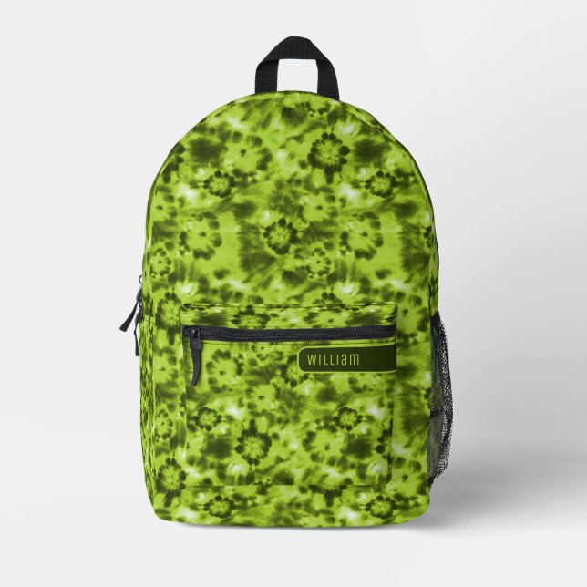 Neon & Army Green Shibori Muster Cool Teens Bedruckter Rucksack (Vorderseite)