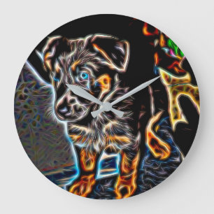 Neon Art German Shepherd Puppy Große Wanduhr