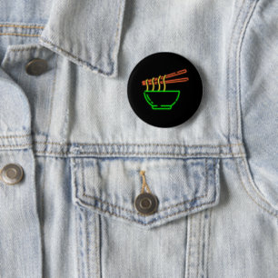 Neon Asian Noodle Bowl Button