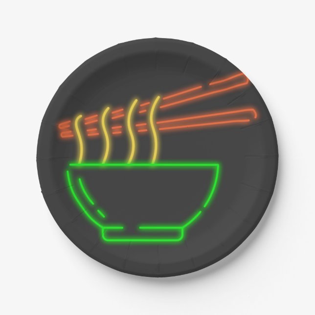 Neon Asian Noodle Bowl Pappteller (Vorderseite)