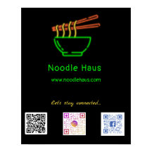 Neon Asian Noodle Bowl Social Media QR Codes