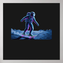 Neon-Astronaut beim Skateboardfahren auf dem Mond Poster