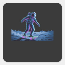 Neon-Astronaut beim Skateboardfahren auf dem Mond