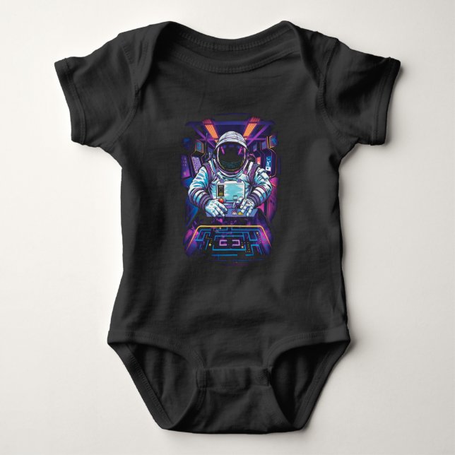 Neon-Astronaut Kosmische Weltraum-Explorations-Gra Baby Strampler (Vorderseite)