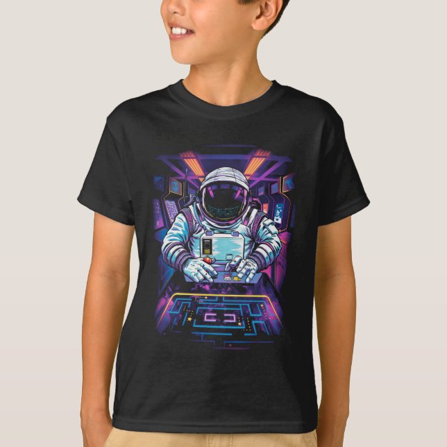 Neon-Astronaut Kosmische Weltraum-Explorations-Gra T-Shirt (Vorderseite)