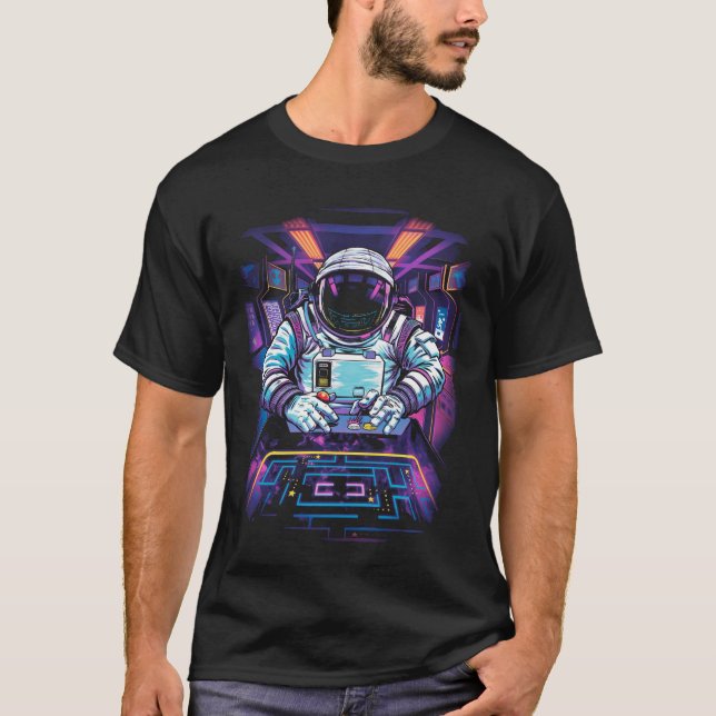 Neon-Astronaut Kosmische Weltraum-Explorations-Gra T-Shirt (Vorderseite)