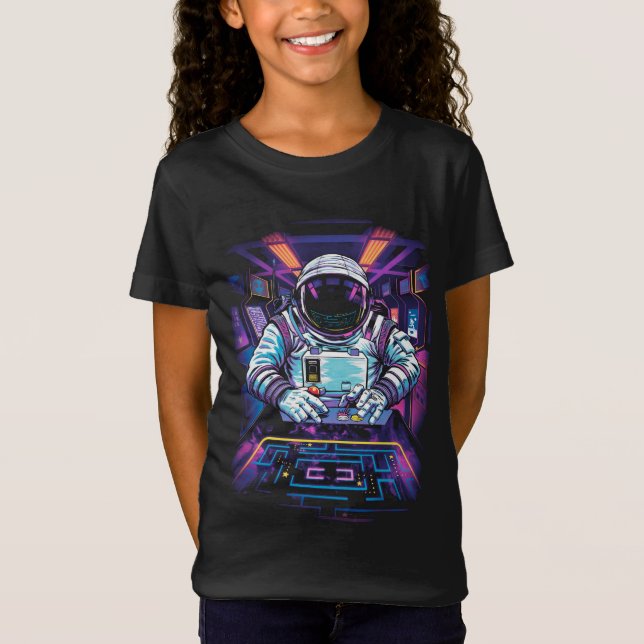 Neon-Astronaut Kosmische Weltraum-Explorations-Gra T-Shirt (Vorderseite)