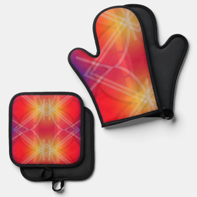 Neon Attractions Layered Abstract Design Ofenhandschuh & Topflappen-Set (Vorderseite/Rückseite)