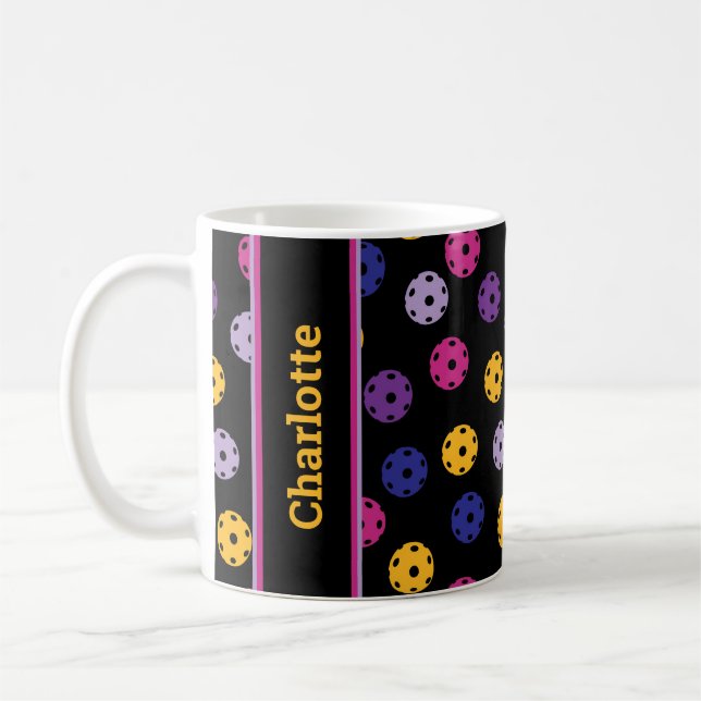Neon auf Black Pickleball, individuelle Name Kaffe Kaffeetasse (Links)
