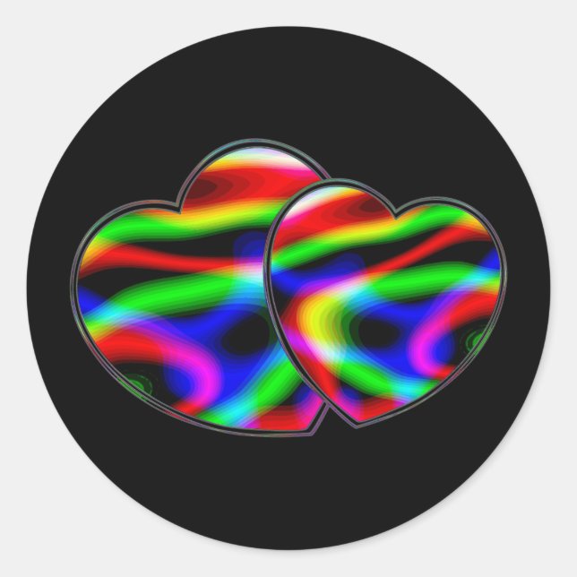 Neon Aurora Hearts Runder Aufkleber (Vorderseite)