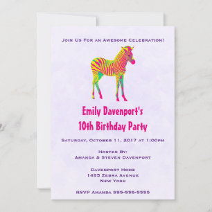 Neon Baby Zebra Psychedelic Funky Birthday Invite Einladung