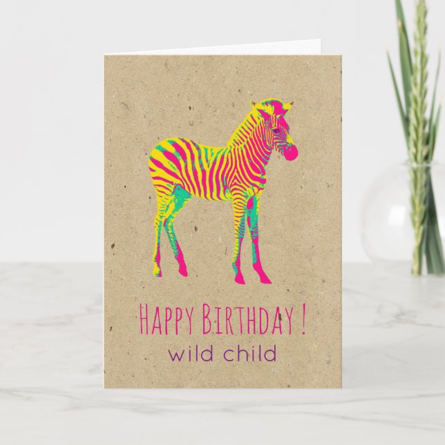 Neon Baby Zebra Psychedelic Funky Retro Birthday Karte (Vorderseite)