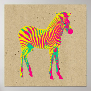 Neon Baby Zebra Psychedelic Pink Yellow & Green Poster