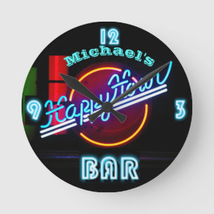 Neon BAR Clock   Custom Happy Hour Den Mancave Runde Wanduhr