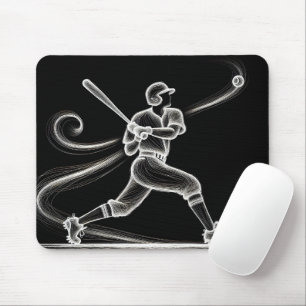 Neon Baseball Player Swinging a Bat Mousepad