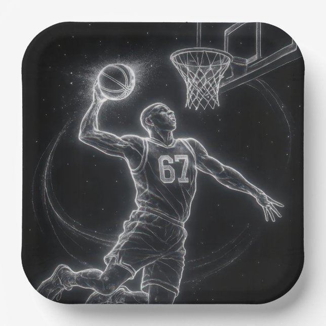 Neon-Basketballspieler Nummer 67 Pappteller (Vorderseite)