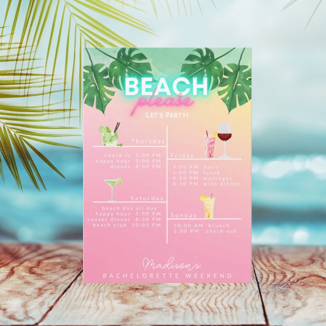 Neon Beach Bitte Bachelorette Wochenende Ausflug Einladung (Von Creator hochgeladen)