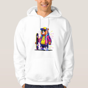 Neon Bear Glow: Lebhafte Retro Streetwear Hoodie