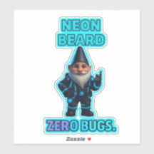 Neon Beard, Zero Bugs — Futuristic Gnome Sticker