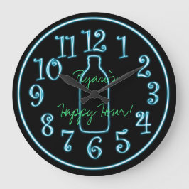 Neon Beer Bottle Add Name Happy Hour Clock Große Wanduhr