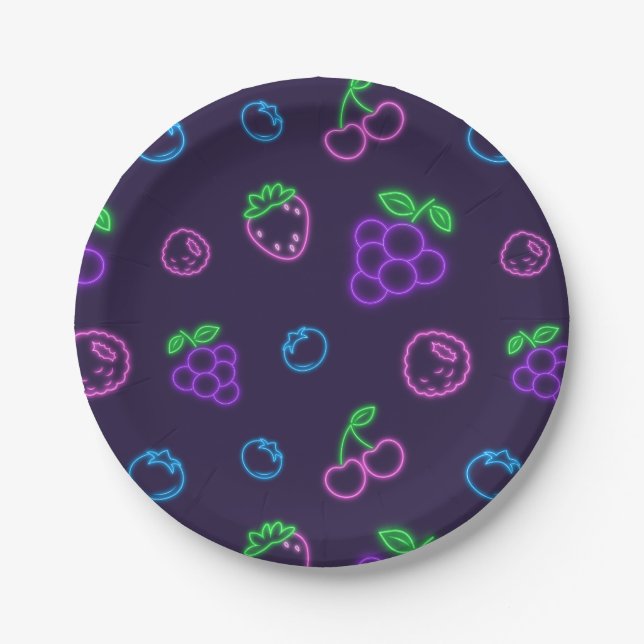 Neon-Beeren-Muster-Papierteller Pappteller (Vorderseite)