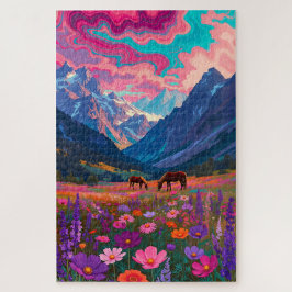 Neon-Bergtal - Psychedelische Pferde & Rosa C Puzzle