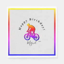 Neon Bicycle Rider Happy Birthday Napkin Serviette
