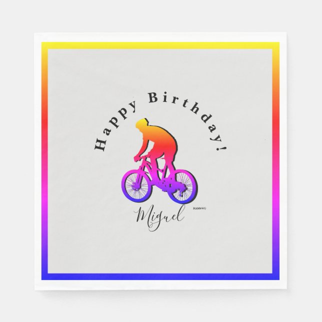 Neon Bicycle Rider Happy Birthday Napkin Serviette (Vorderseite)