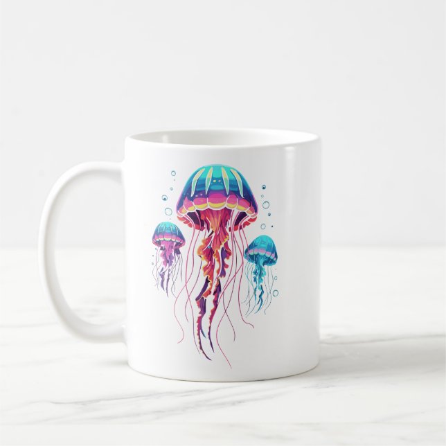 Neon Bioluminescent Jellyfish Trio Aesthetic Kaffeetasse (Links)