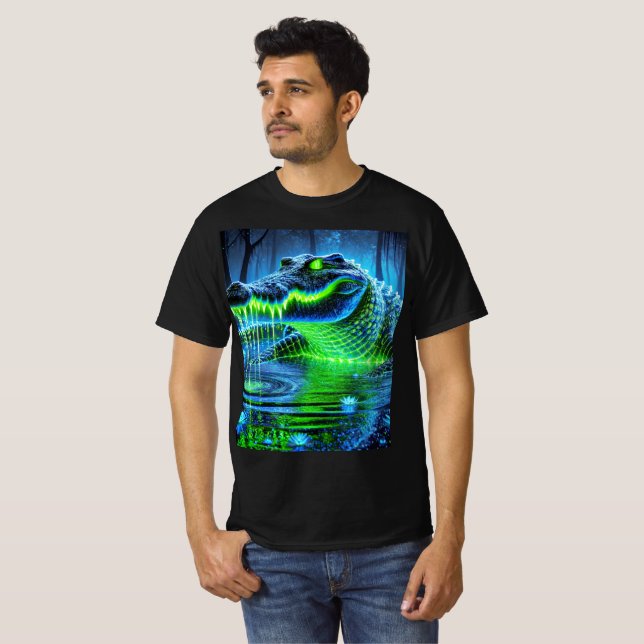 Neon Biolumineszenz Crocodile T - Shirt Design. (Vorne ganz)