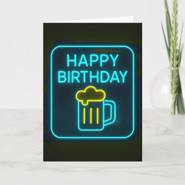 Neon Birthday Beer Sign Karte (Vorderseite)