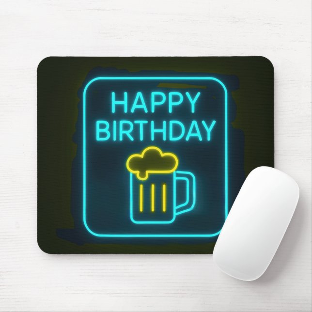 Neon Birthday Beer Tasse auf schwarz Mousepad (Mit Mouse)
