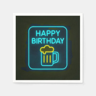 Neon Birthday Beer Tasse auf schwarz Serviette