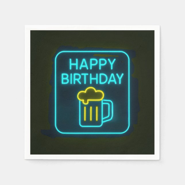 Neon Birthday Beer Tasse auf schwarz Serviette (Vorderseite)