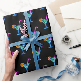 Neon Birthday Cocktail auf schwarz Geschenkpapier